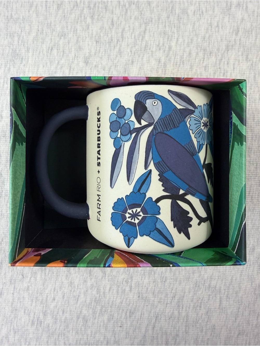 Starbucks x FARM Rio 2025 Blue Bird Floral Ceramic Mug 14 oz w/ Box NIB